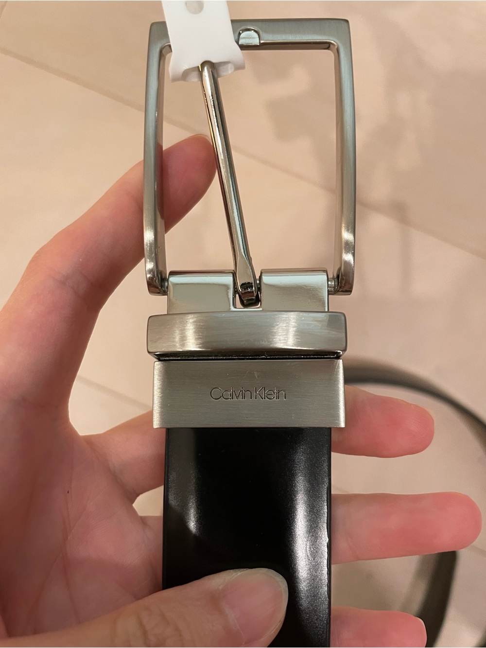 Calvin Klein Black Leather Belt with Silver Buckle